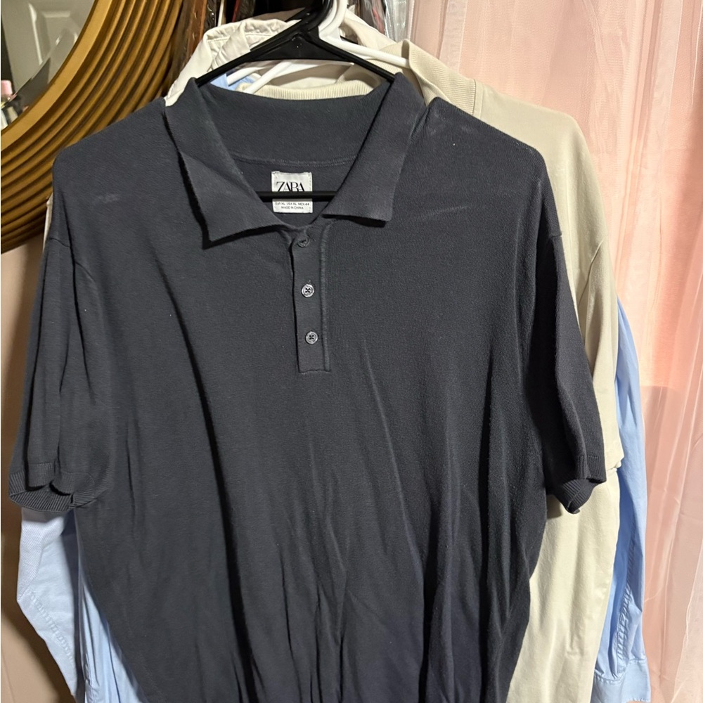 Zara Men's Charcoal Polo Shirt